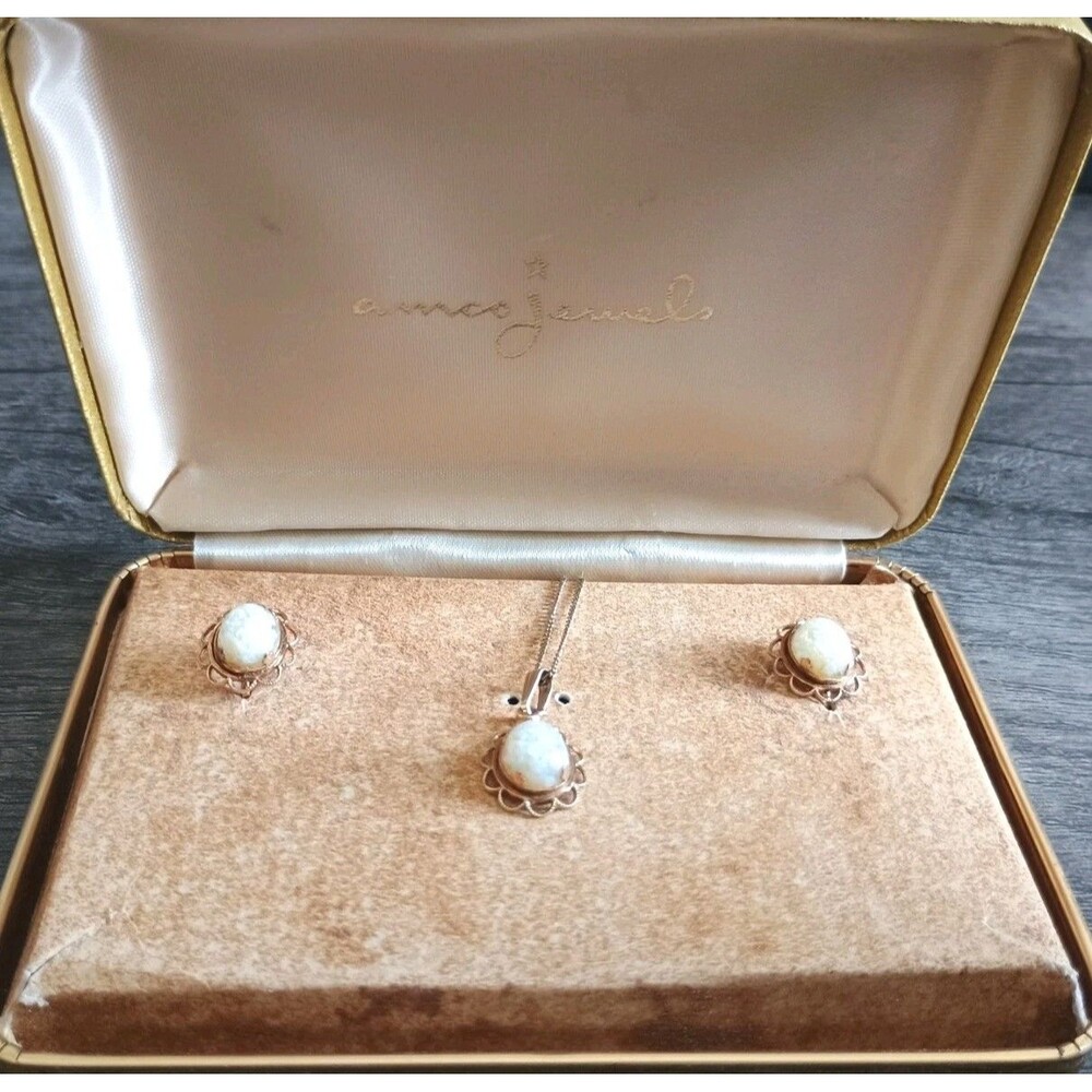 Amco Jewels 14kt GF Floating Opal Openwork Demi Parure Necklace Earrings Set